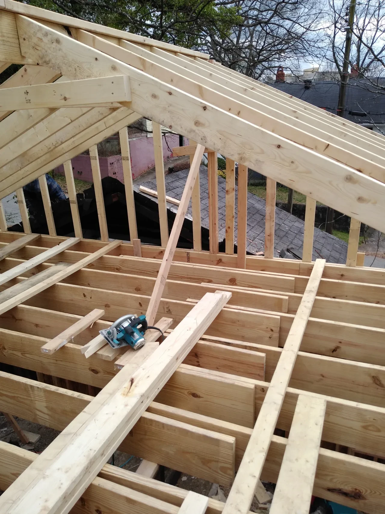 Construction framing project in progress